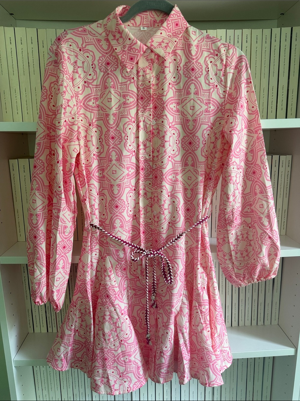 Pink Patterned Mini Dress with Tie Waist